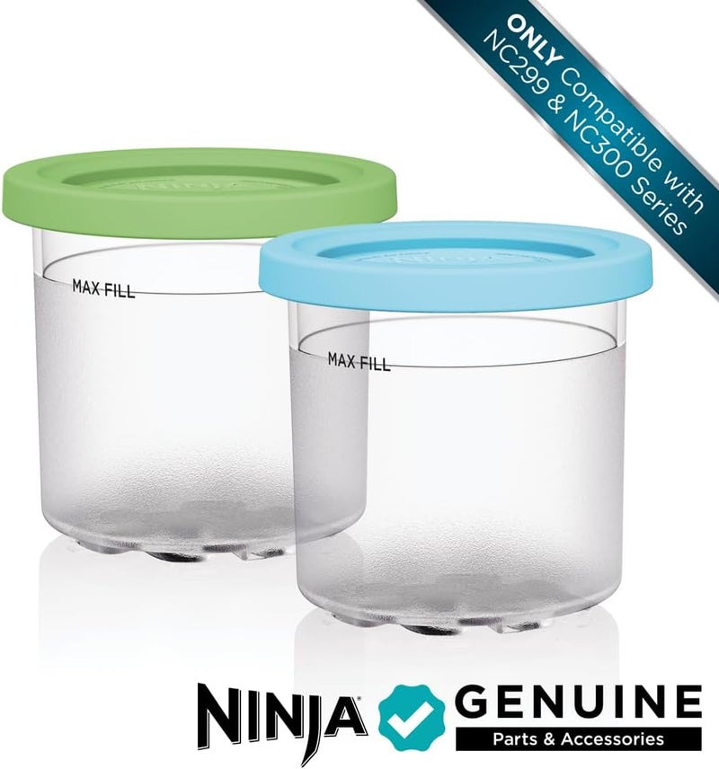 Ninja CREAMi Pints 2 Pack, Compatible with NC299AMZ & NC300s Series CREAMi Ice Cream Makers, Genuine Pint, BPA-Free & Dishwasher Safe, Color Lids, 1 Pint Each, Clear/Lime/Aqua, XSKPLID2CD - Image 2